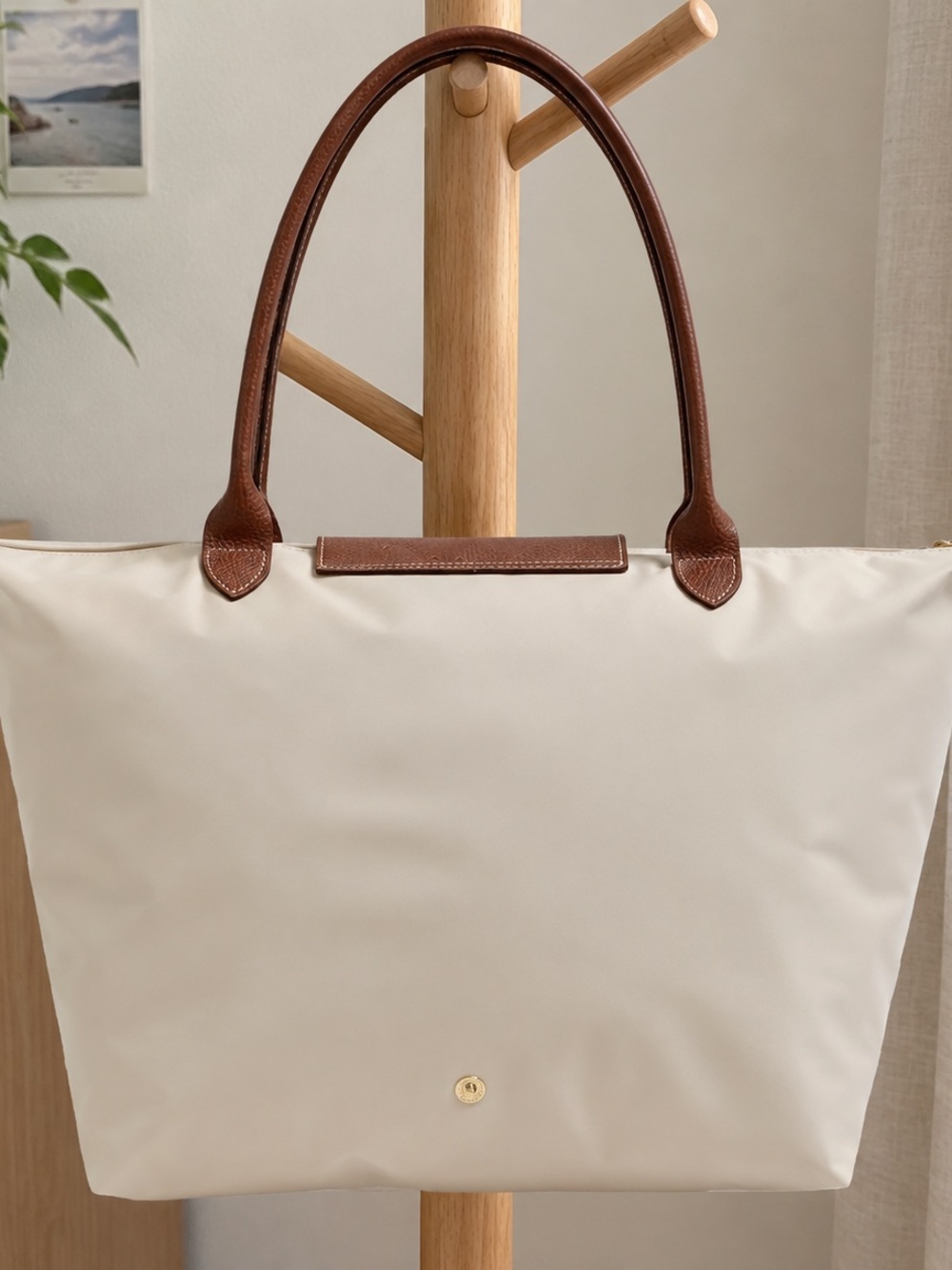 Longchamp Beige Tote with Brown Leather Trim - Picture 2 of 4